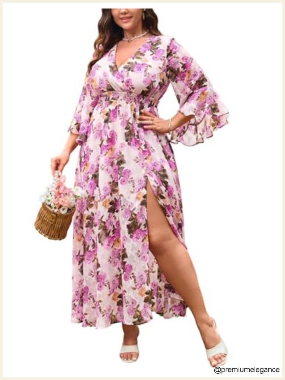 Plus Size Floral Maxi Dress with Ruffle Bell Sleeves